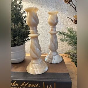 2 VTG marble onyx candle sticks
